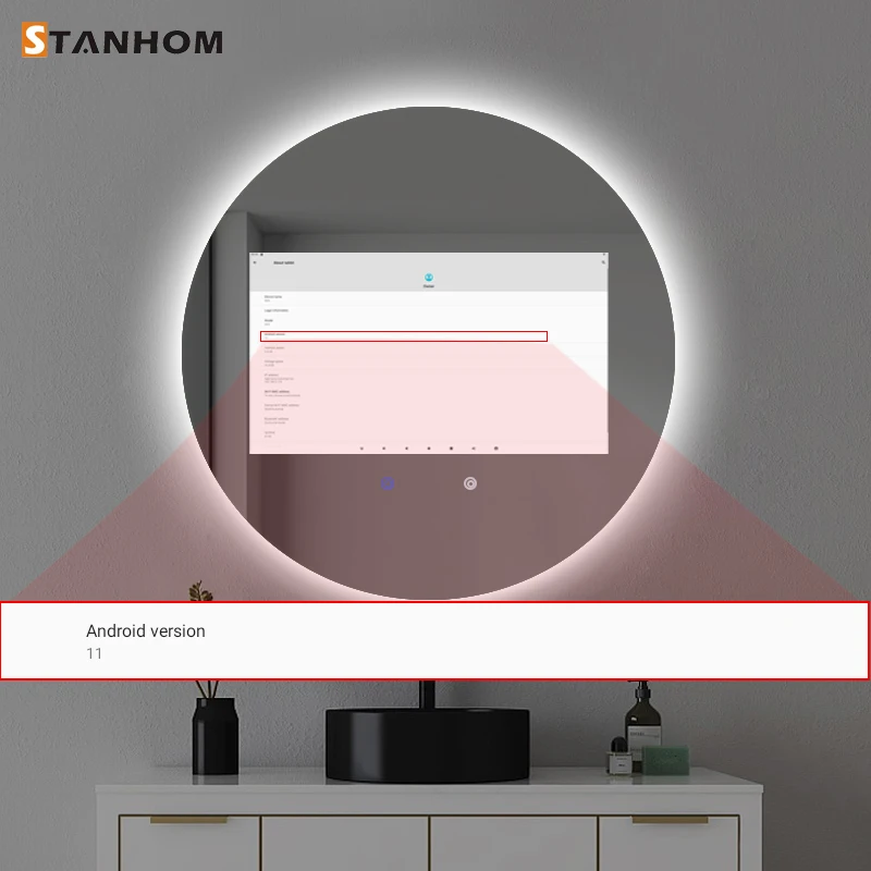 STANHOM Wall Round Android Smart WiFi Bathroom LED Backlit Mirror
