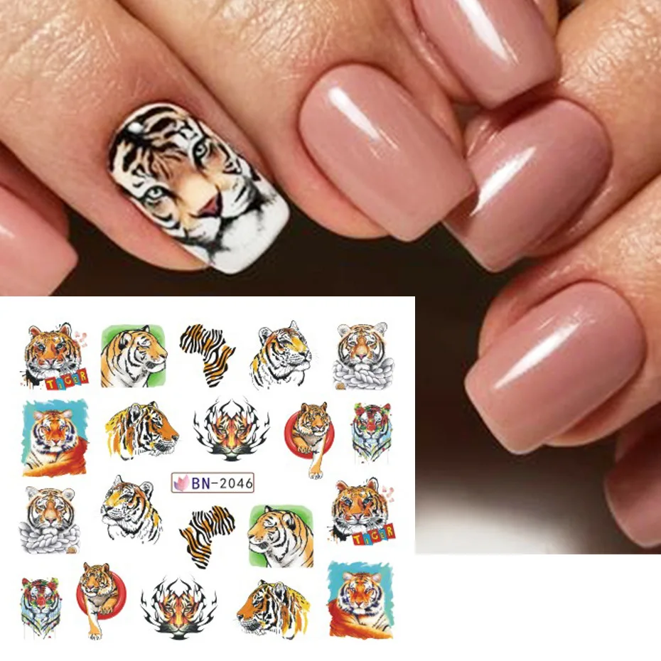 12pcs water sticker Tiger Symbol Nails Water Decals Design Cute Wild Animal Leopard Decoration Manicure Stickers Nail Decors