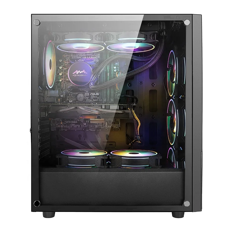 wholesale two bars full side transparent tempered glass RGB computer cases & towers with 6 rgb fans