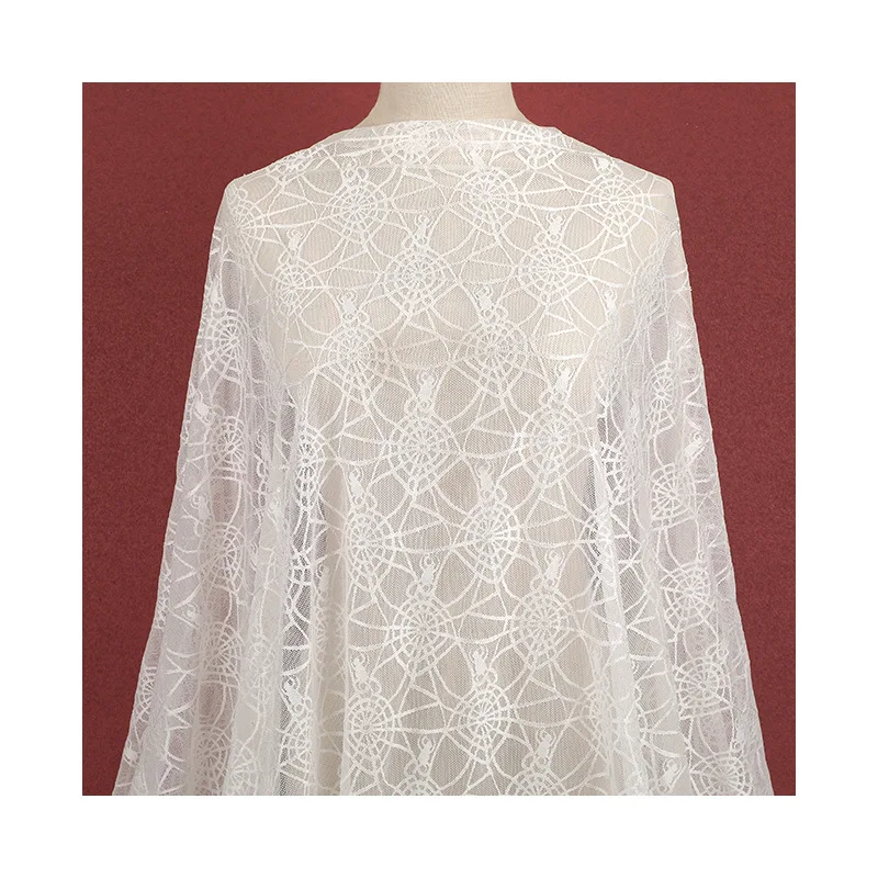 New French White 3d Beaded Lace Shining Embroidery Net Bridal Wedding Embroidery Fabric Sustainable Lace Trim