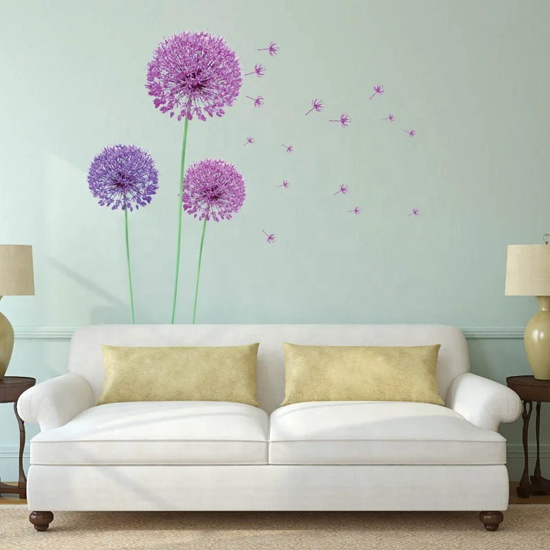 Hot selling  dandelion designs adult decal sticker self adhesive colorful Vinyl Wall Decal flower sticker