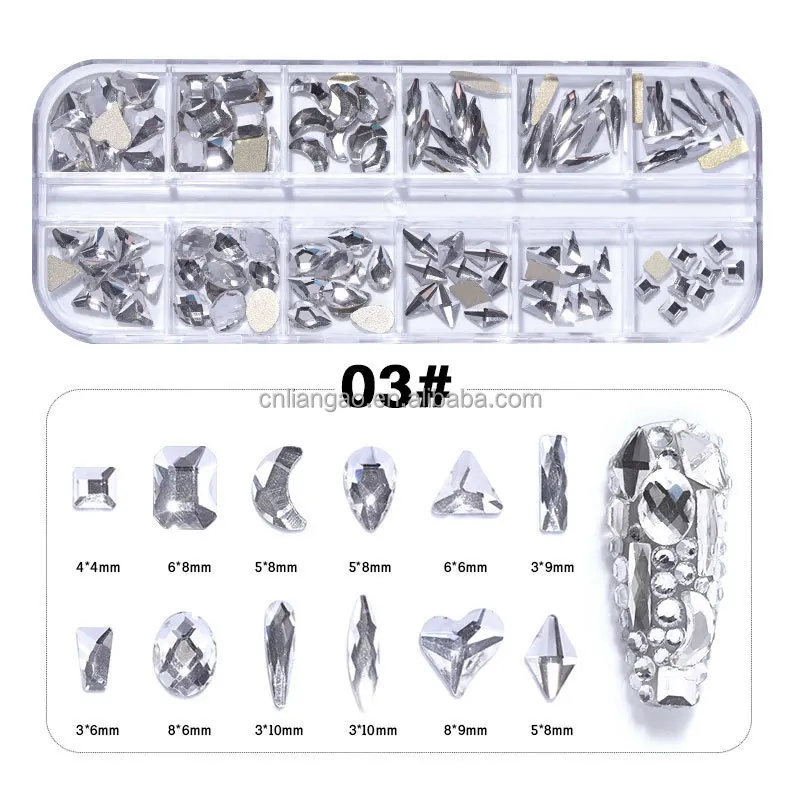 
Newest Mixed 8 design Low flat iridescence Crystal Rhinestone Nail Art Designs Decoration in Box 7 buyers 