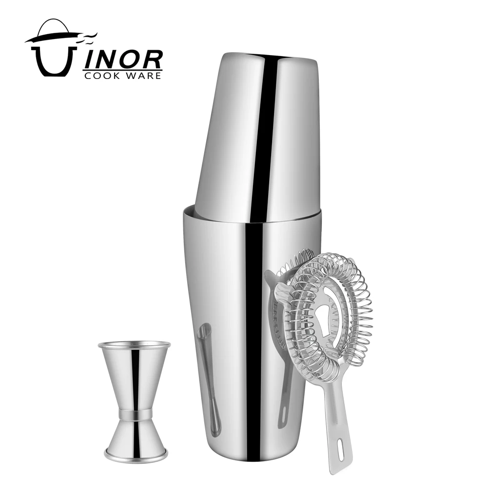 5 pcs Bar Tool Cocktail Boston Shaker Set Stainless Steel Martini Wine Bartending Kit with Jigger Strainer Spoon Pourer