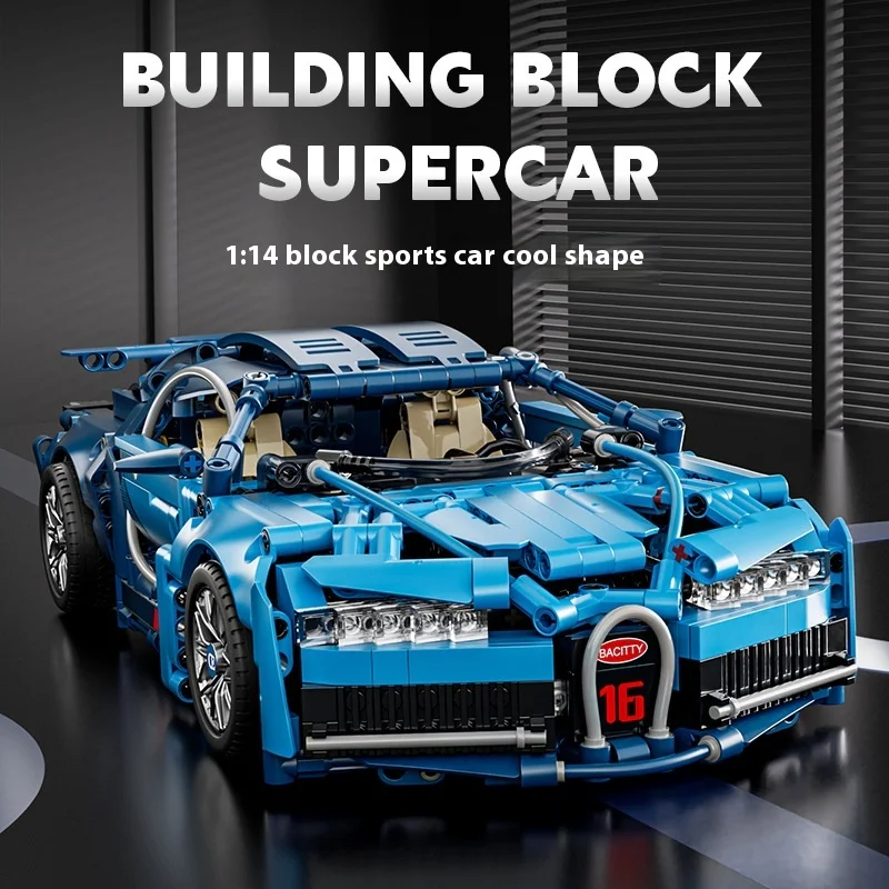 Blue Bugatti Hyper Racing Car Ornaments Assembly Model Building Blocks Toy