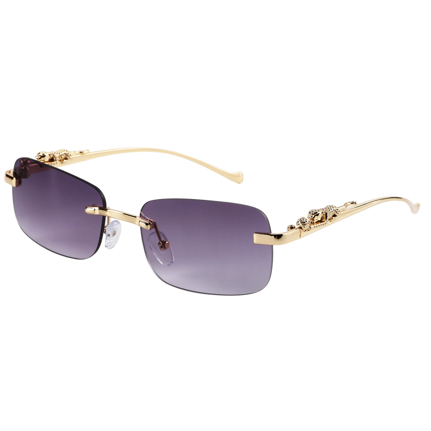 New Cheetah decorated rimless square sunglasses colored retro metal sunglasses cross border glasses for men and women