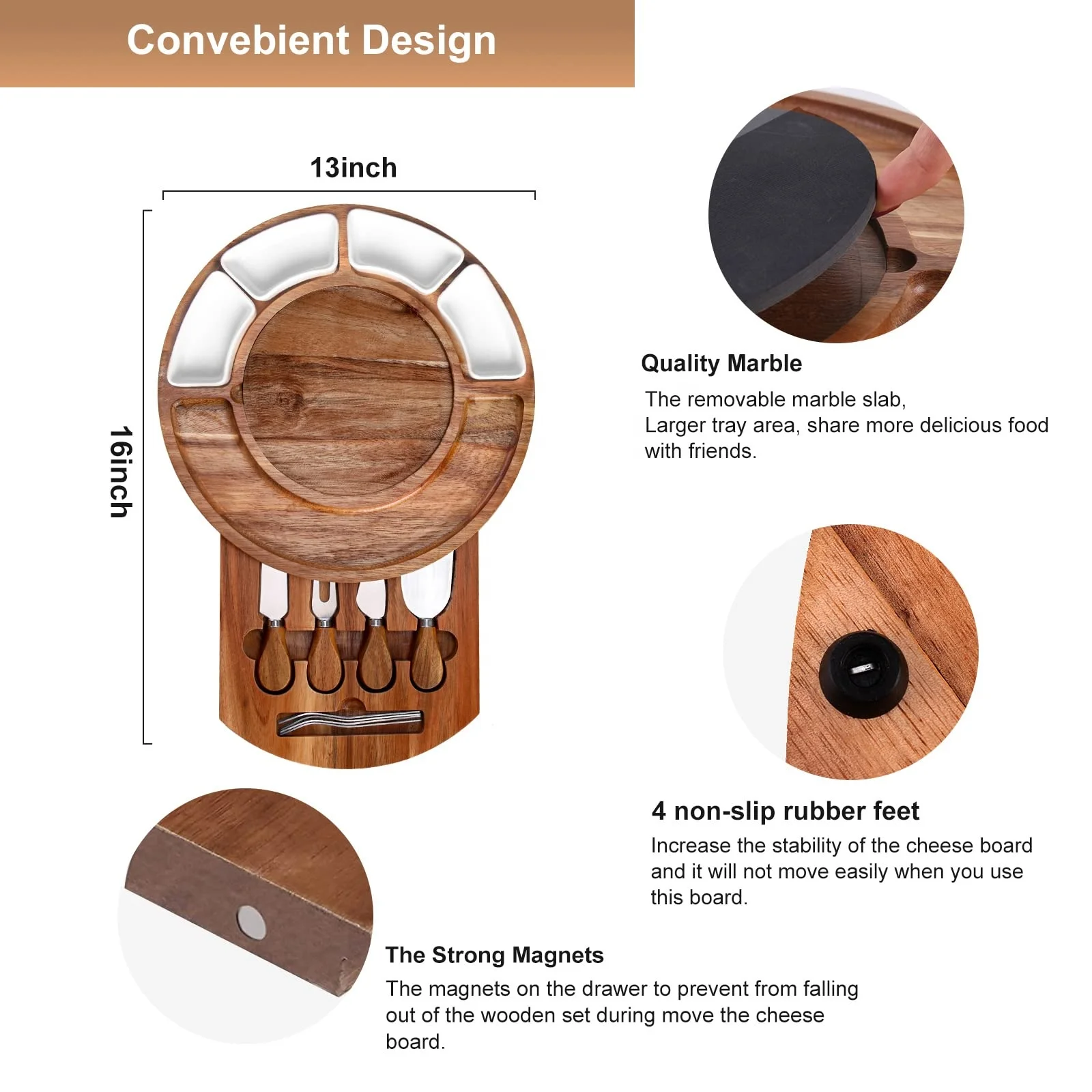 Customized Wholesale Cheese Board and Knife Set Acacia Wood Round Charcuterie Boards cheese cutting boards