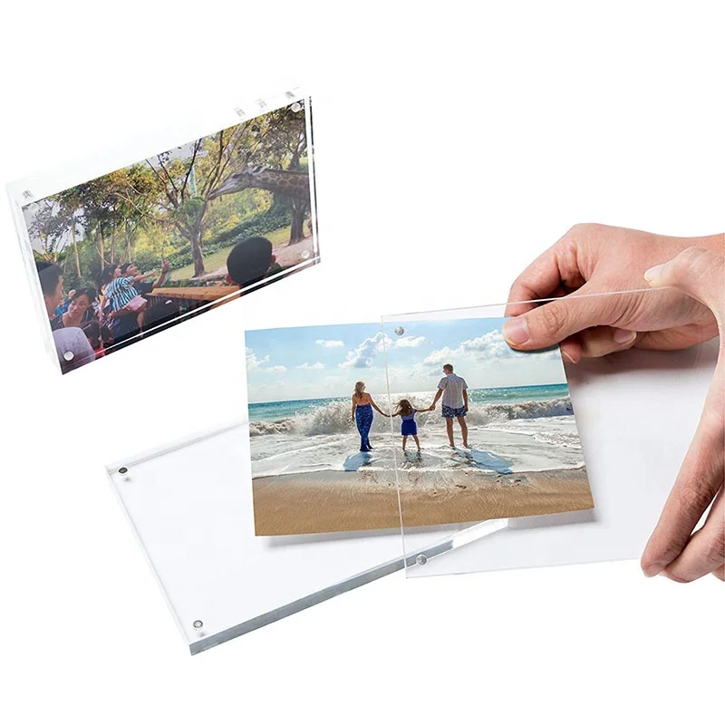 High Quality 10mm+10mm 4x6 Inch Double Sided Frameless Picture Frame Magnetic Acrylic Desktop Photo Frame