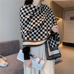Luxury Famous Brand Designer Scarf Wool Black&White Plaid Tassel Scarves Fashion Winter Warm Scarf For Women