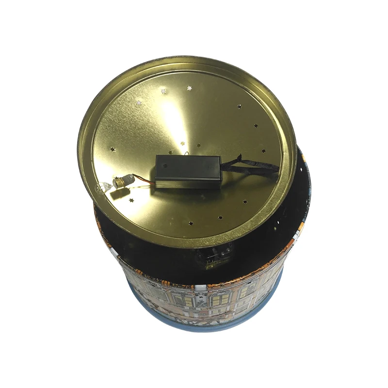 Lovely Carousel Round Shape Cartoon Image Christmas Empty Metal Package Gift Music Tin Box