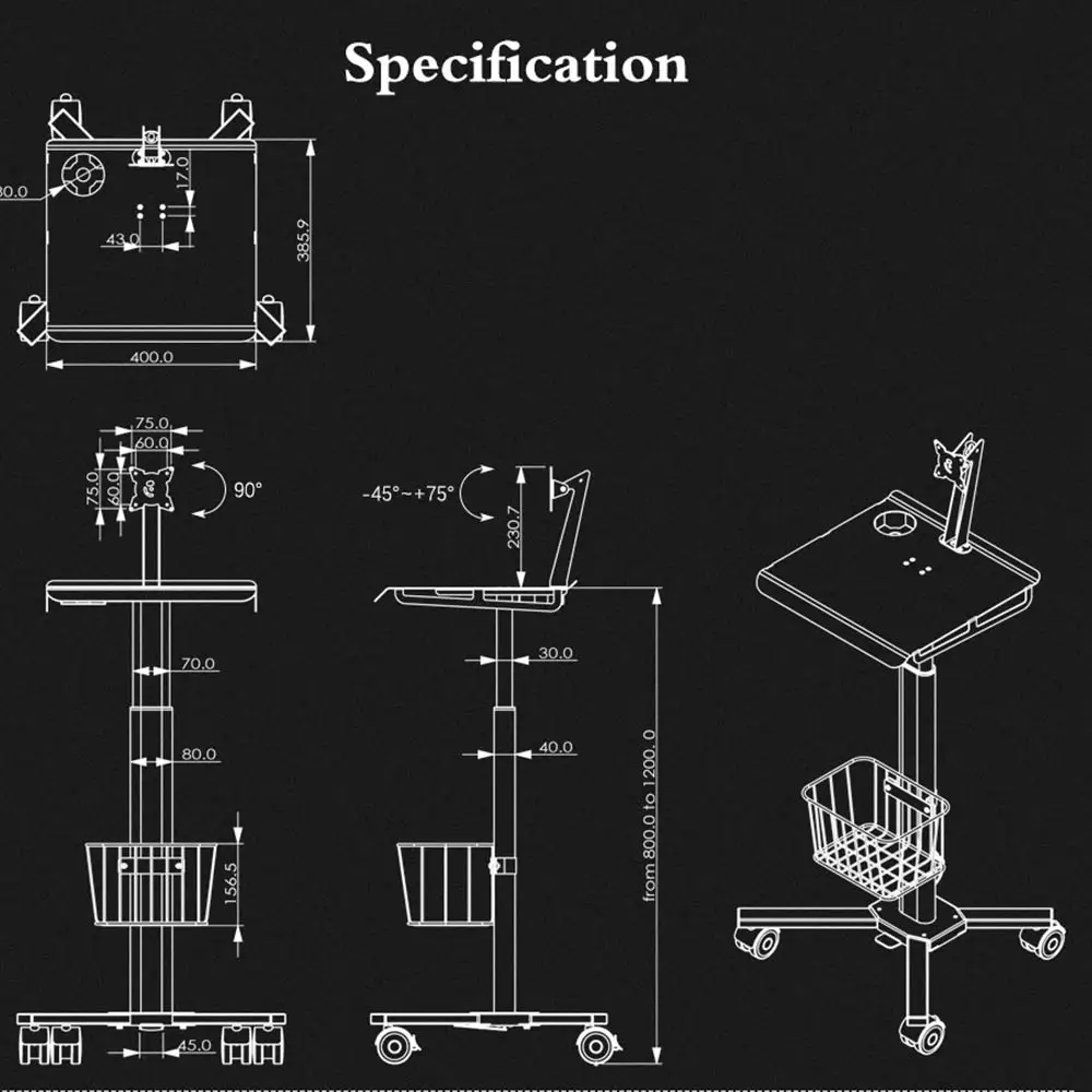 Height Adjustable Touchscreen Computer Cart Medical Cart Base Nursing Hospital Screen Holder Trolley Hospital Mobile Car