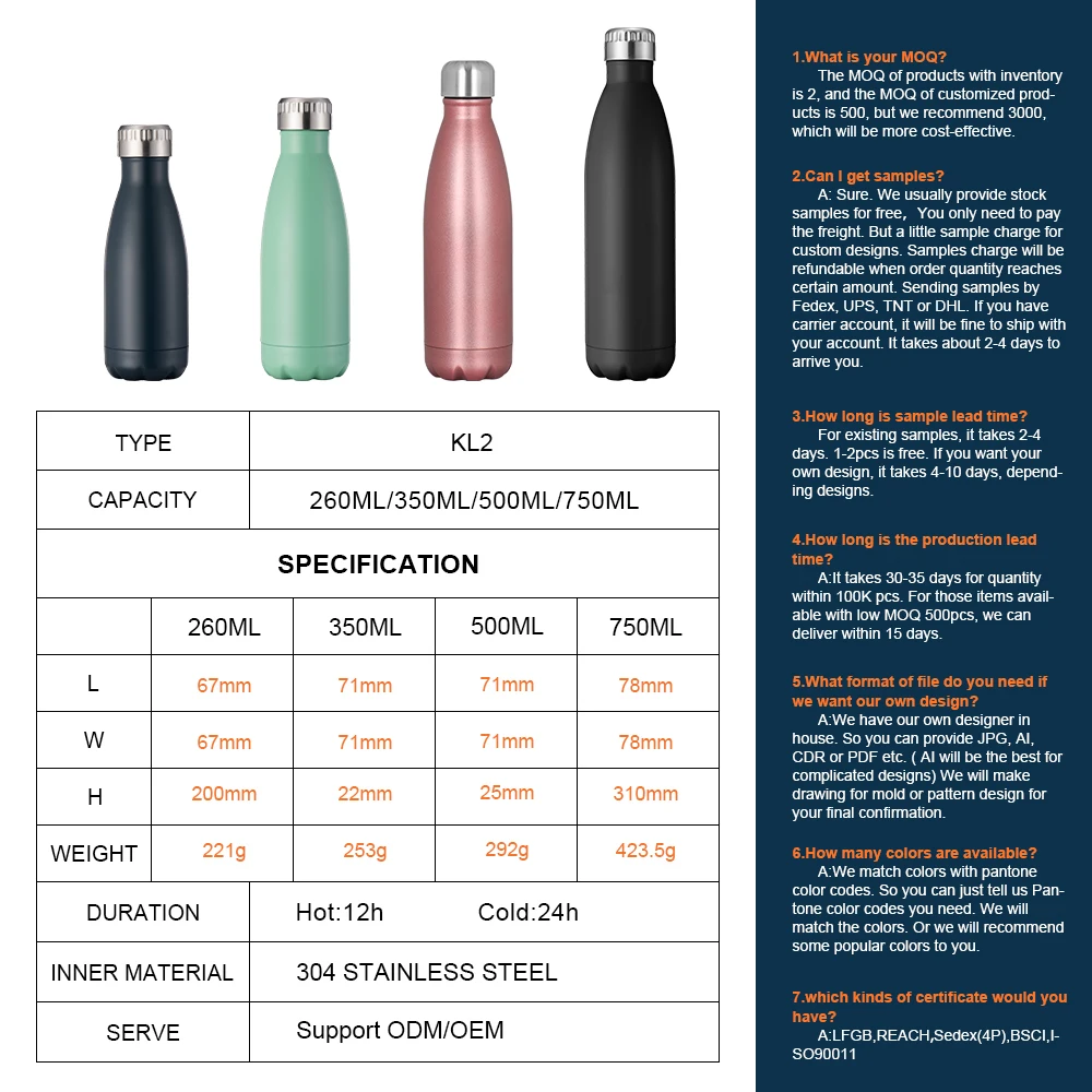 Double Wall Vacuum Insulated BPA Free Leak Proof Cola Shape Thermo 500ML Stainless Steel Water Bottle Flask