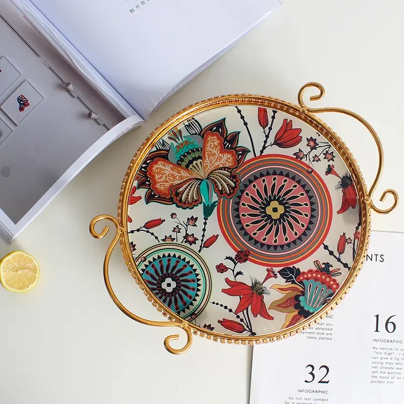 2024 New Arrival Bohemia Gold Metal Frame Vanity Serving Tray For Display