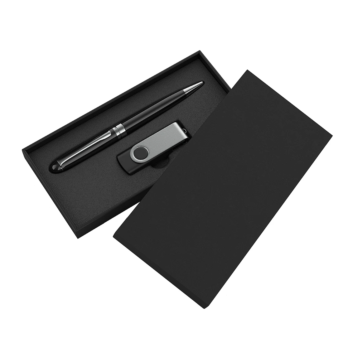 Custom Logo Luxury Lid and Base Box Pen Packaging Gift Box With USB Flash Disk