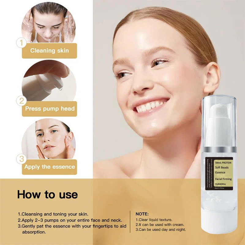 OEM Customize Korean Anti-aging Face Care Moisturizer Snail Protein Soft Beads Essence