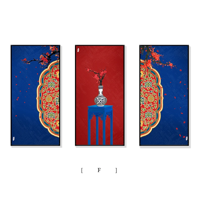 Chinese classical 3 pieces home decor painting Chinese style ancient building canvas oil painting