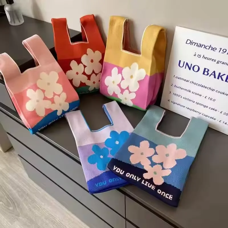 New Style Custom Cute Panda Wrist Knitted Bag Woolen Bucket Small Crochet Knot Bag For S hopping Bag