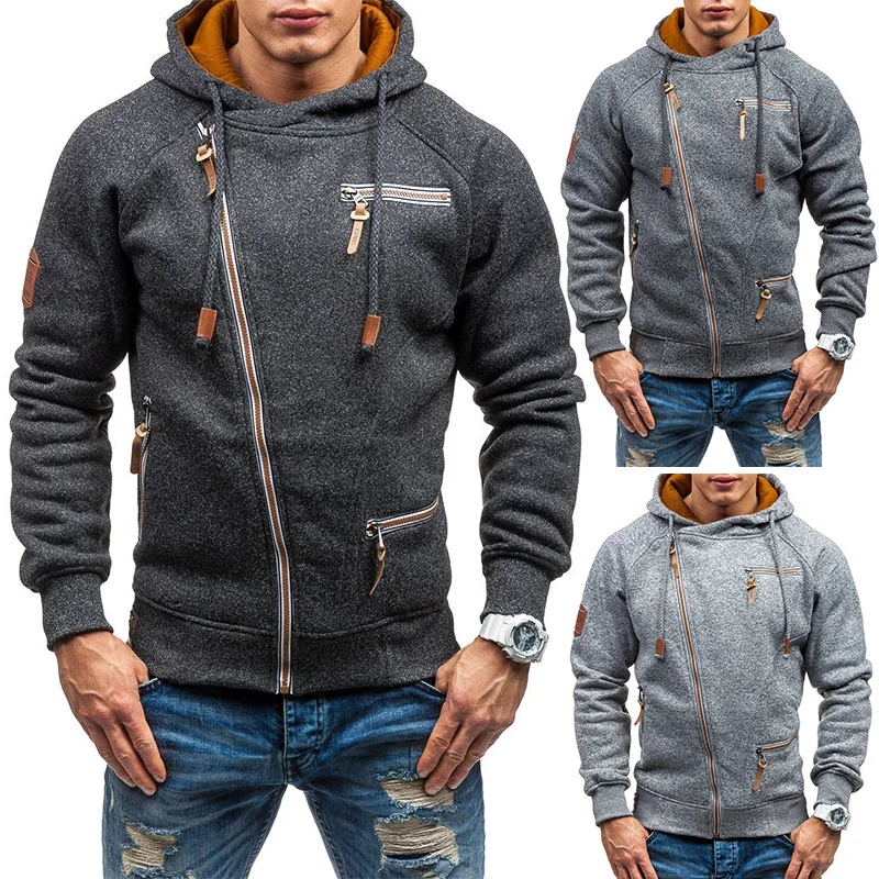 Gulidd Casual Solid Long Sleeve Mens Hoodies Sweatshirts Slim Zipper Hoody Sweatshirt Men Hooded Streetwear