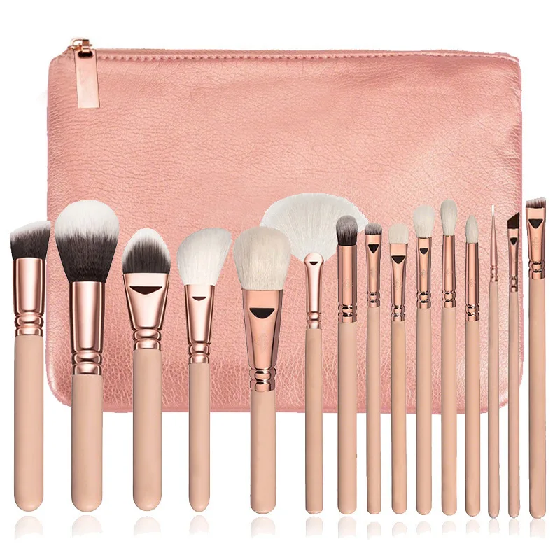 Free Sample Pink Makeup Brushes Soft Wool Easy Take Powder makeup brush set private label make up brushes  with leather bag