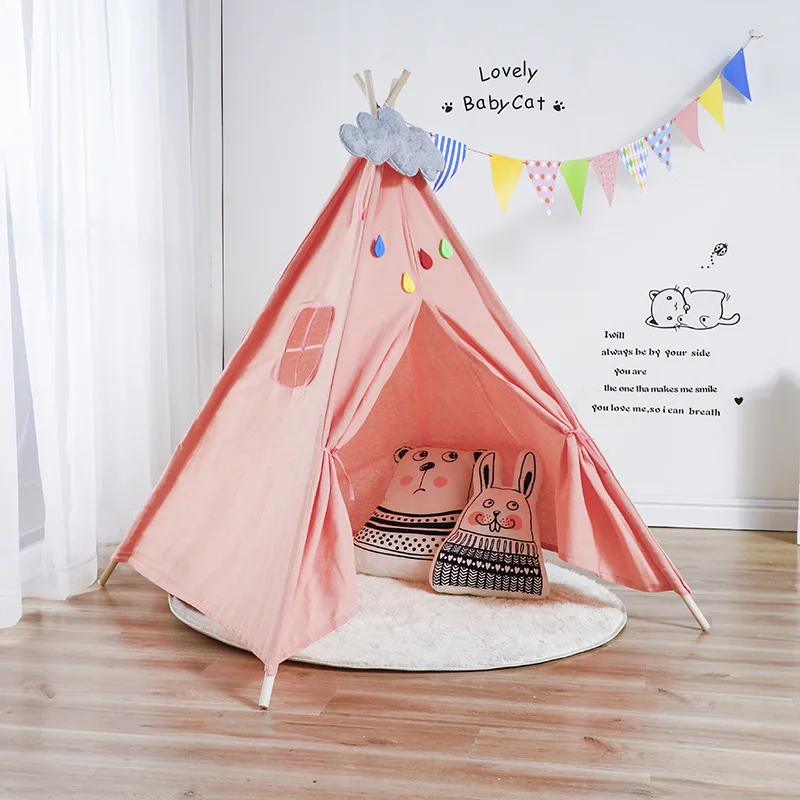 
For Indoor Outdoor 100% Cotton Canvas Children Play Tents House Wooden Boys Teepee Tent Kids 