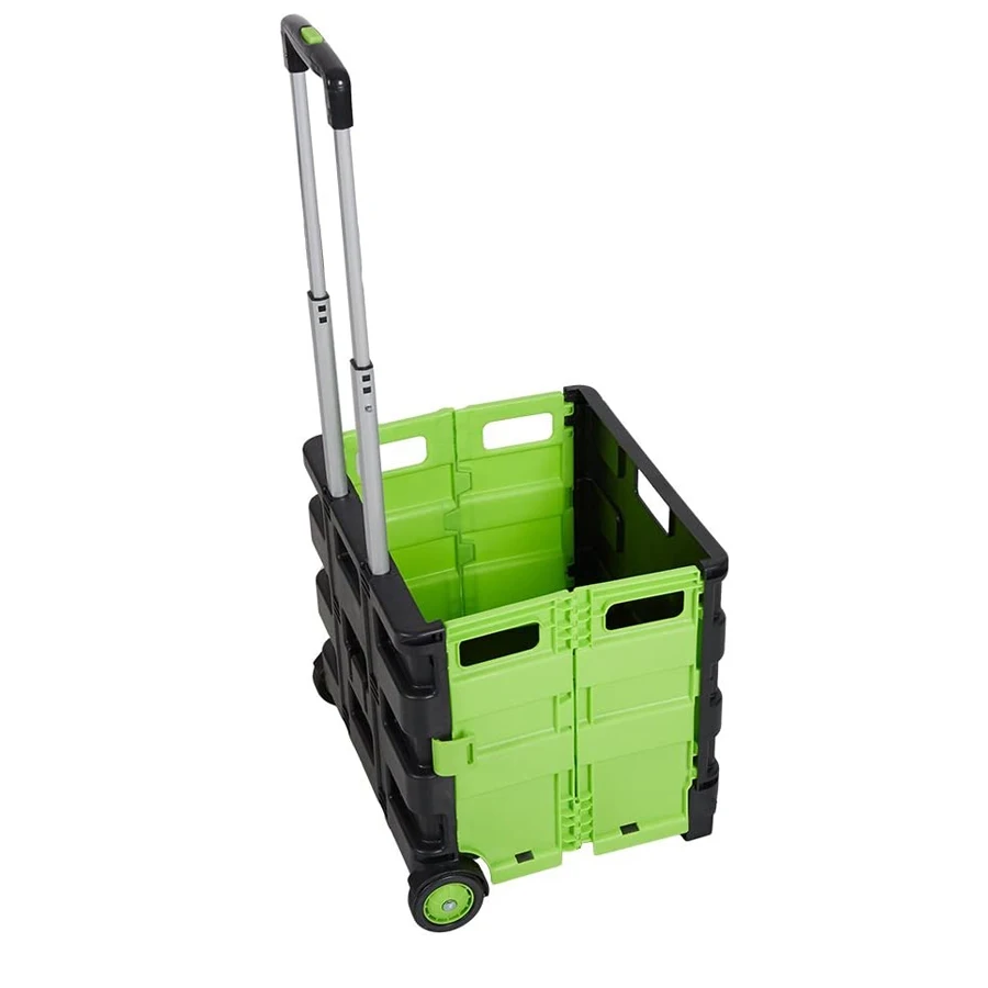 Folding Plastic Box with Wheels Telescopic Handle, Folding Boot Shopping Trolley on Wheels