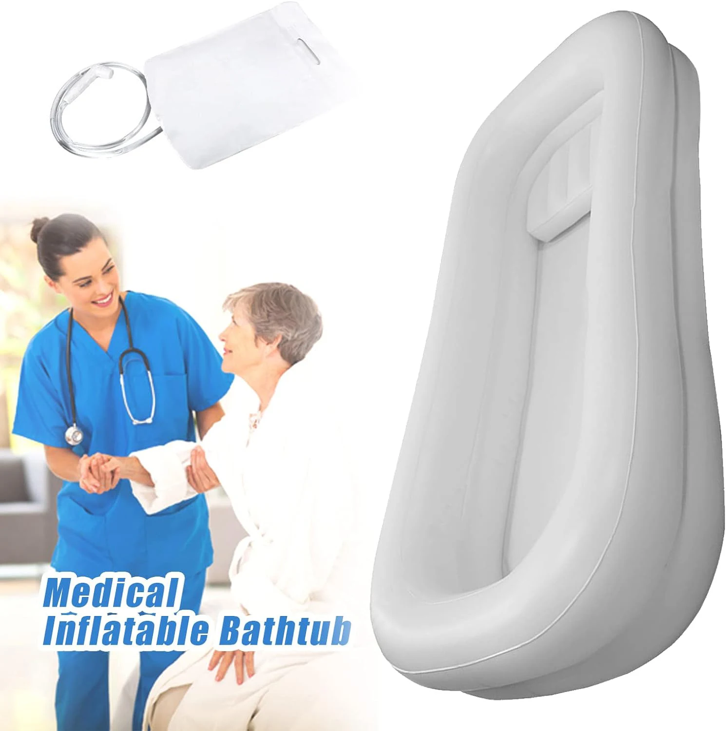 Inflatable Bathtub Inflatable Bedside Shower Kit with Electric Air Pump and Water Bag Medical Inflatable Bathtub Shower