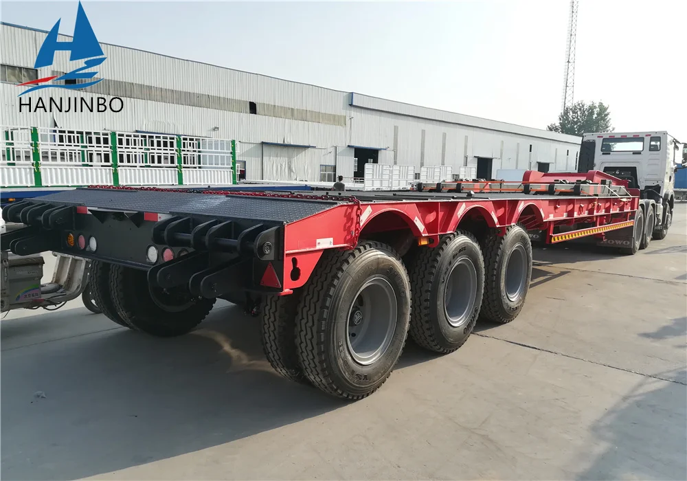 HJB 3 Axle 60 Tons 100 Ton Hydraulic Extendable Lowboy Loader Lowbed Low Bed Truck Semi Trailer For Sale