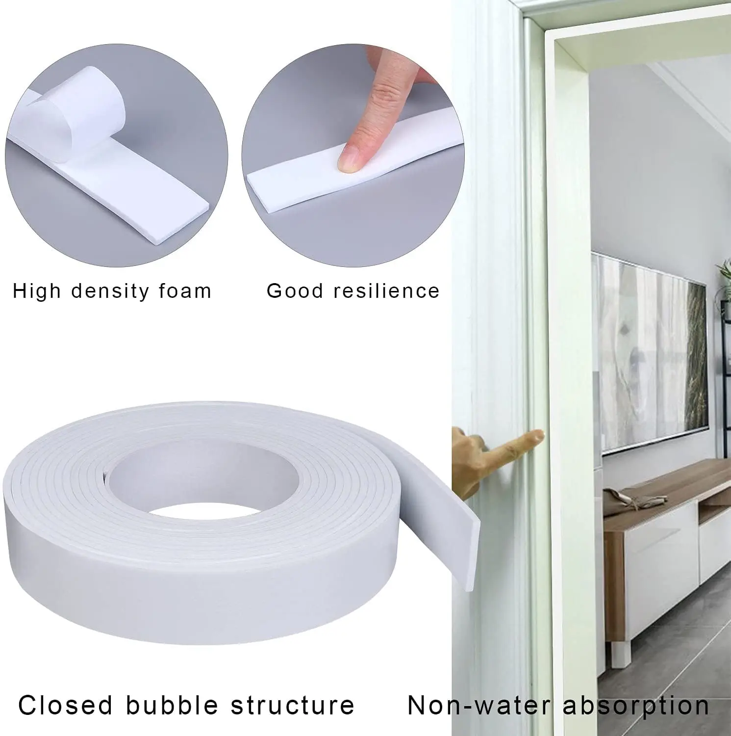 Adhesive Foam Tape Weather Strip for Doors Sticky Foam Strip Insulation Soundproofing Tape Single Sided Closed Cell Foam Tape
