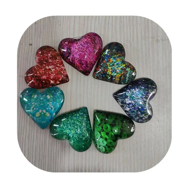 Wholesale 40mm crystal carved stone heart shape Multi color glass pocket hug puffy hearts for gift
