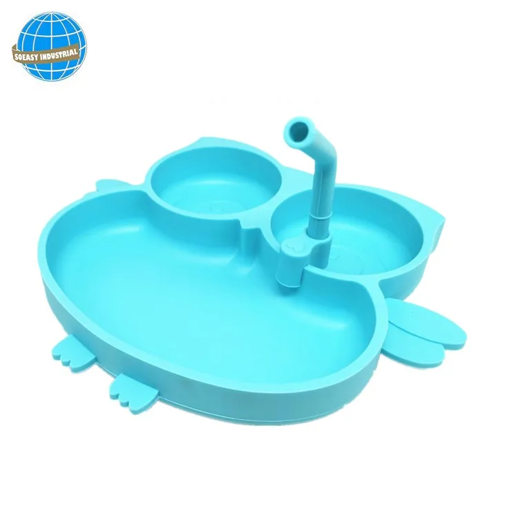Food safe fashion Baby toddler kids Feeding plate Set owl shape silicone Bowls Spoons