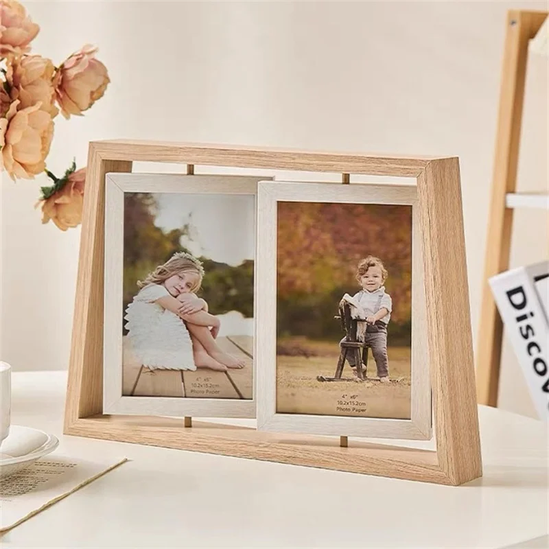 Creative European-Style Wood Composite Photo Frame Double-Sided Rotating Feature Decorative Siamese Picture 4x6 5x7 8x10 24x36