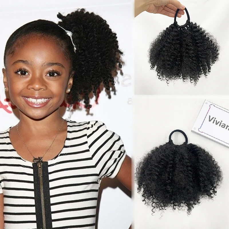 Fujia clip and go afro kinky marley ponytail with elastic band soft like natural human hair kids braided ponytail for girl