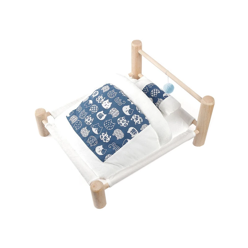 Wholesale Wooden Removable Washable Fluffy Elevated Dog Cat Pet Bed Cat Sleeping Bag