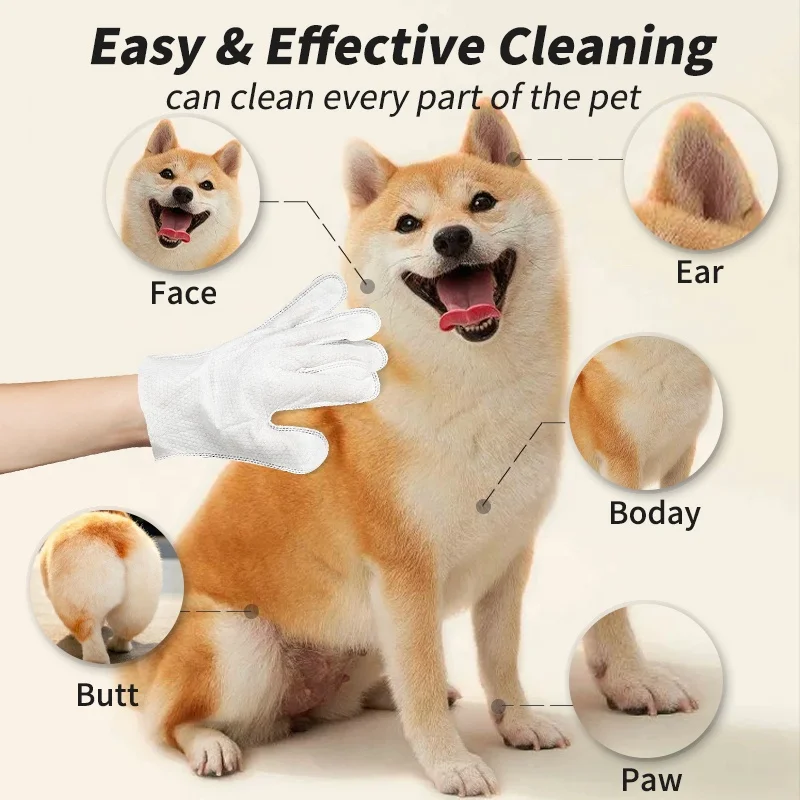 OEM Large Pet Cleaning Dog Washing Hand Gloves Body Wipes Biodegradable Shampoo Grooming Products for Pets Care