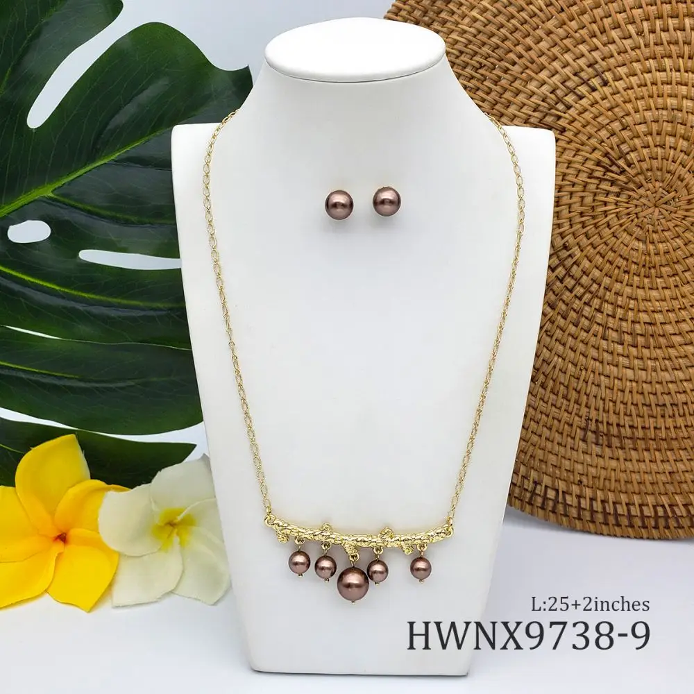 Wholesale Hawaiian Freshwater Pearl Jewelry Set Guam Samoan Polynesia Gold Filled Black Pearls Necklace Earring Sets