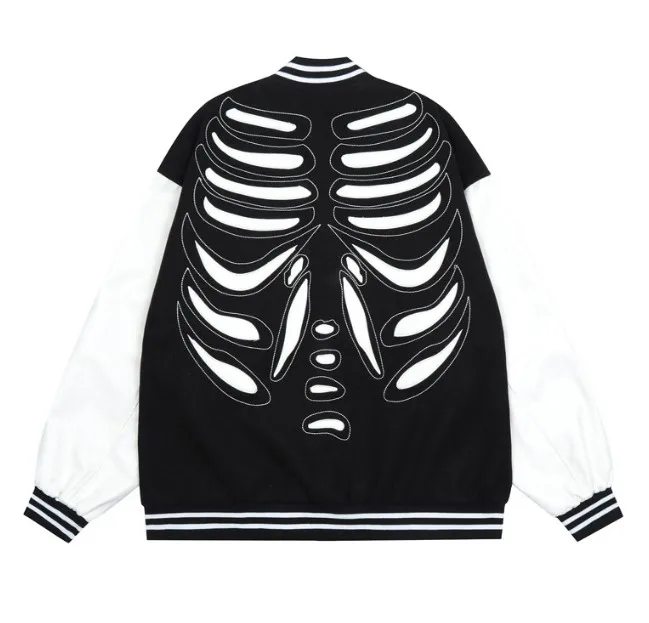 Finch Garment custom chenille logo baseball loose wool coat casual college sport jackets skeleton leather jacket