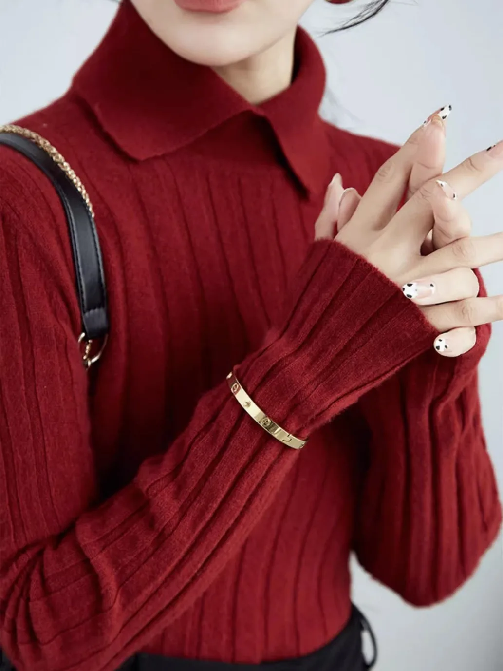Women Korean Fashion Elegant Polo Collar Ribbed Knitted Sweater Autumn Winter Solid Long Sleeve Slim Pullover Tops Basic Jumper