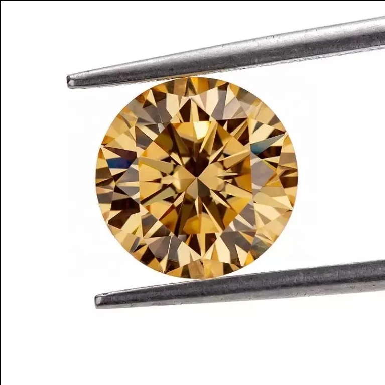 Fancy Dark Champagne Color Round Brilliant Cut Synthetic Moissanite Diamond