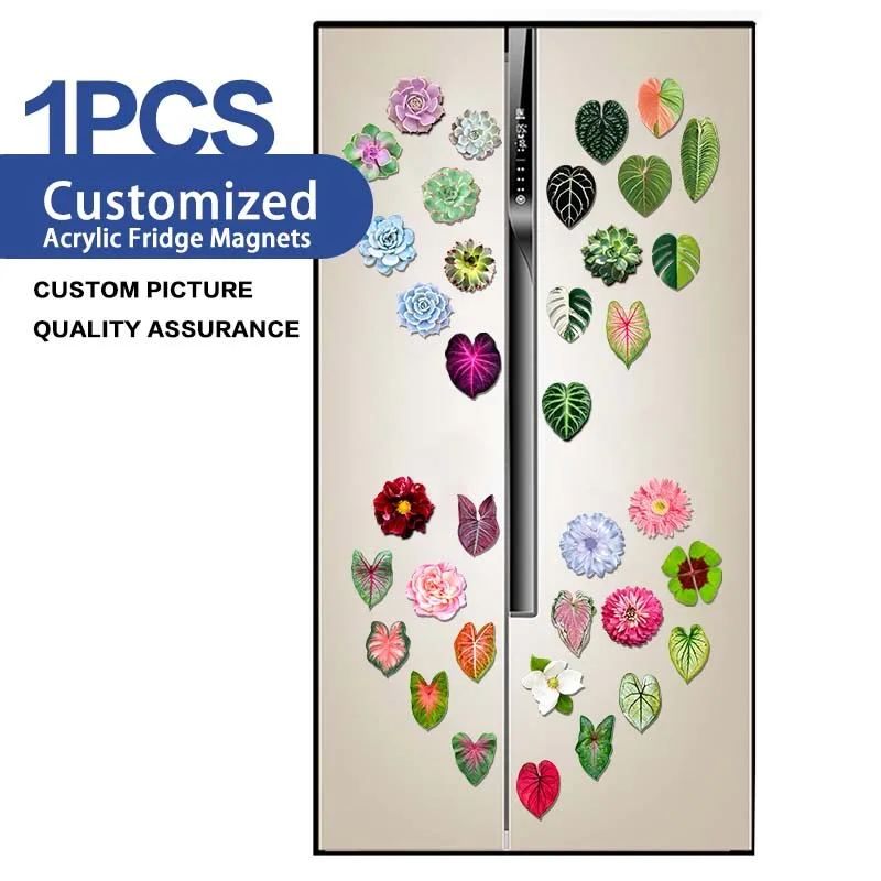 [Free Sample Custom] Anime Acrylic Fridge Sticker Transparent Plexiglass Shaped Plant Leaf Soft Magnetic Fridge Sticker