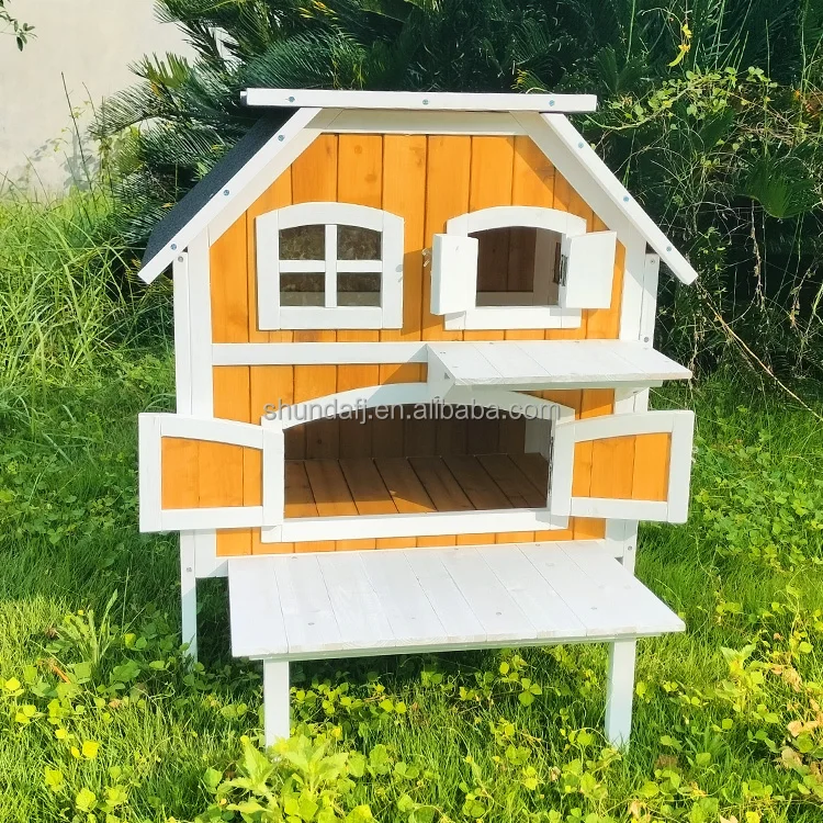 SDCH007 Cat House 2 Level Wood Multifunction Indoor Outdoor Use Wooden Cat House For 1-2 Cats