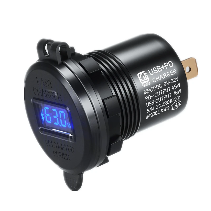 PD Type C USB Car Charger Socket and QC 3.0 Quick Charger 12V/24V Car Power Outlet Socket with ON/Off Switch