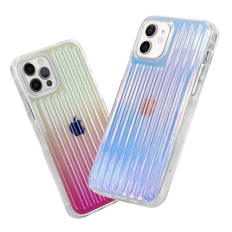 Hot Sale Holographic Hologram Aurora Laser Lines Grain Stripe Effect Custom Phone Case For Iphone12