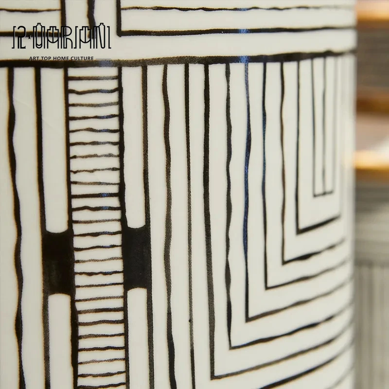 Living Room Accessories Ceramic Art Craft Pieces Stripe Jar Interior Modern Gold Luxury Home Decor