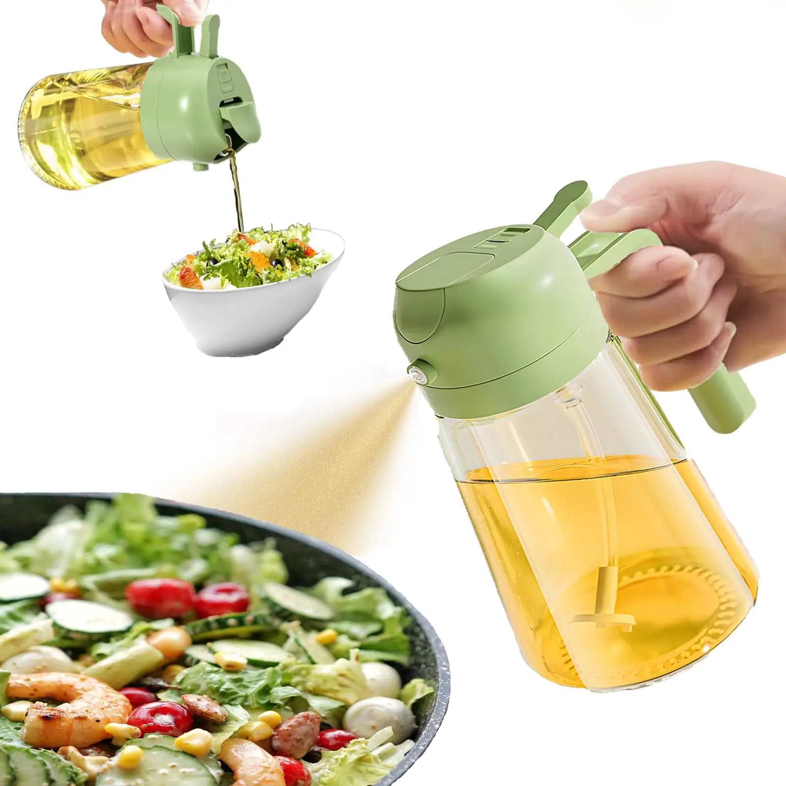 2 in 1 Olive Oil Dispenser Bottle Cooking Oil Sprayer 470ml Glass Oil Spray Bottle with Premium Nozzle for BBQ