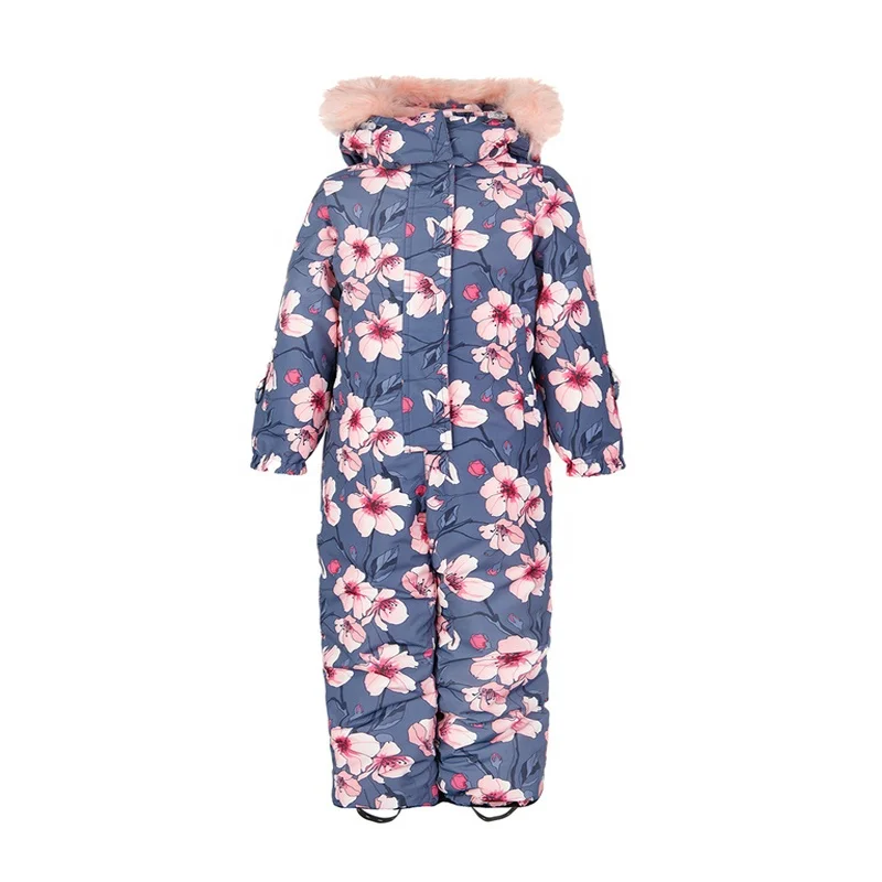 Pretty child ski wear girl Snowsuit Rompers flower Ski Jumpsuit Outdoor  waterproof overall windproof with fleece lining hooded