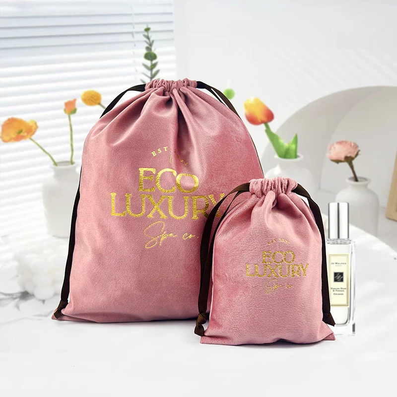 SA8000 GRS Yile Velvet Drawstring Luxury Bags Packing Bag with Custom Logo Velvet Pouch for Gift Cosmetic Handbag Shoes