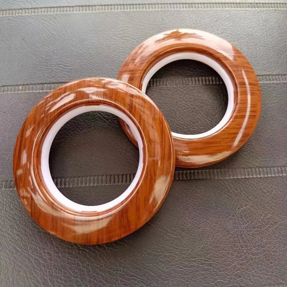 modern manual 74mm/42mm wooden color ABS PP plastic drape curtain ring with clips