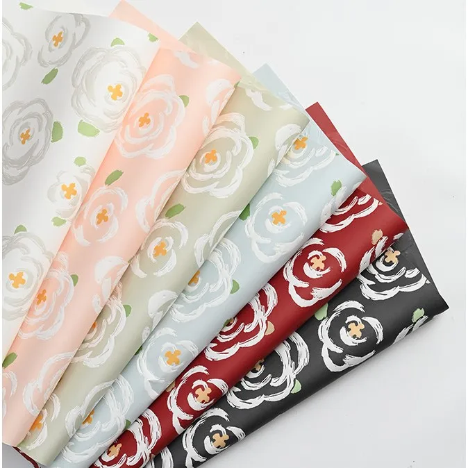 New Design Embossed Flower Wrapping Paper Pink Plastic Film Paper For Bouquet Packing