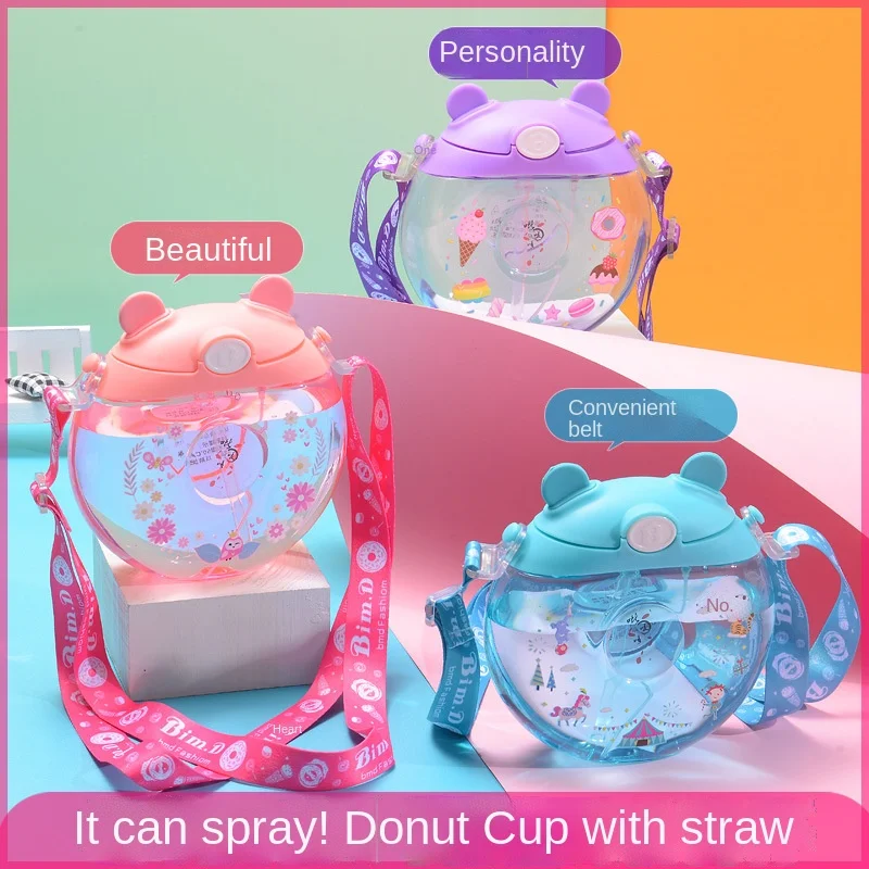 17oz 500ml Children learn drinking cups donut-shaped Plastic Water Kettle With Spray