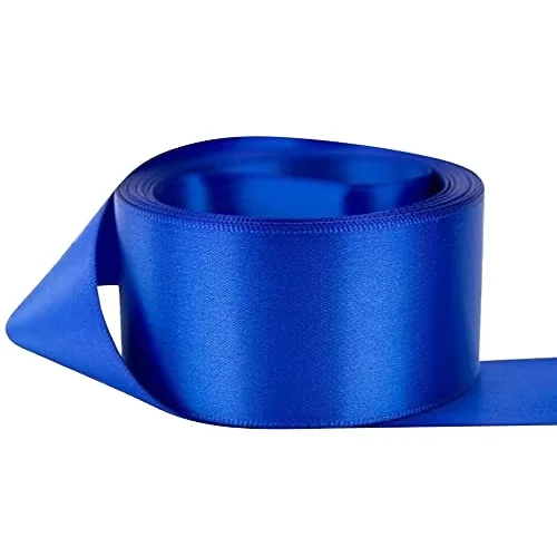 Wholesale 50mm width solid blue satin ribbon tearproof wedding party bouquet gift packaging luxury bowknot ribbon rolls