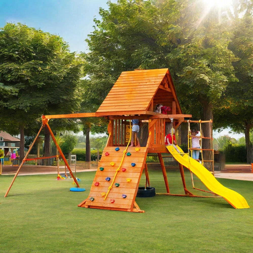 Custom Kids Toy Playground Outdoor Equipment Commercial Backyard Garden Wooden Outdoor Swing Sets